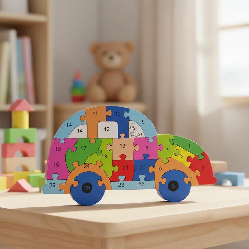 Quebra-cabeça Madeira Infantil Educativo Montessori Animais C/ 26 Peças Numeradas Brinquedo Didático