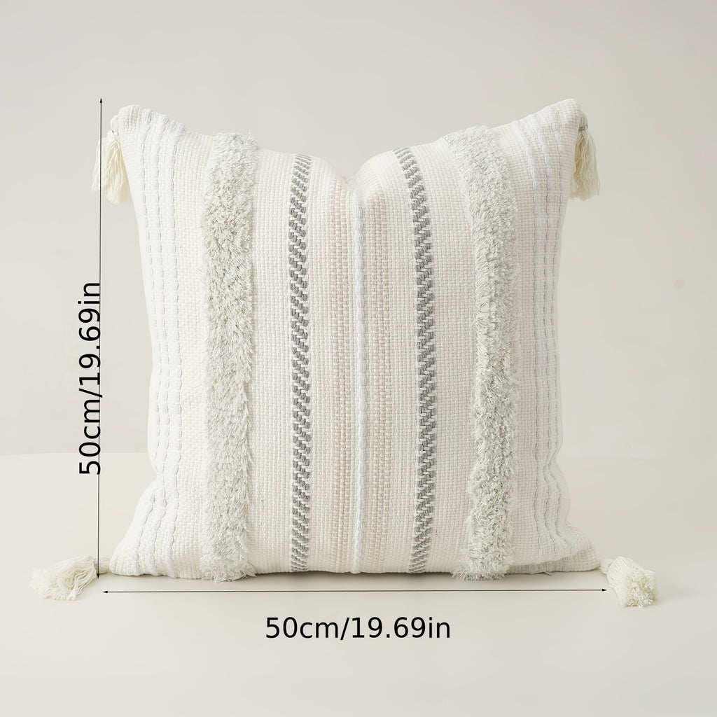 1 peça Fronha com Franjas e Tufadas em Jacquard com Fios Prateados, Estilo Moderno Minimalista Colorido para Sala de Estar, Quarto, Decoração de Casa, Lavável e Fácil de Limpar