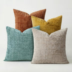 Conjunto de 4 Capas de Almofada Decorativas Boho em Chenille Macio com Textura, 45.72cm*45.72cm, Capas de Almofada Rústicas Lisas com Detalhes, Cores Misturadas, Fecho de Zíper, Tecido, Poliéster, Estilo Aconchegante de Casa de Campo, Lavar à Mão Apenas, Adequado para Primavera, Verão, Outono e Inverno